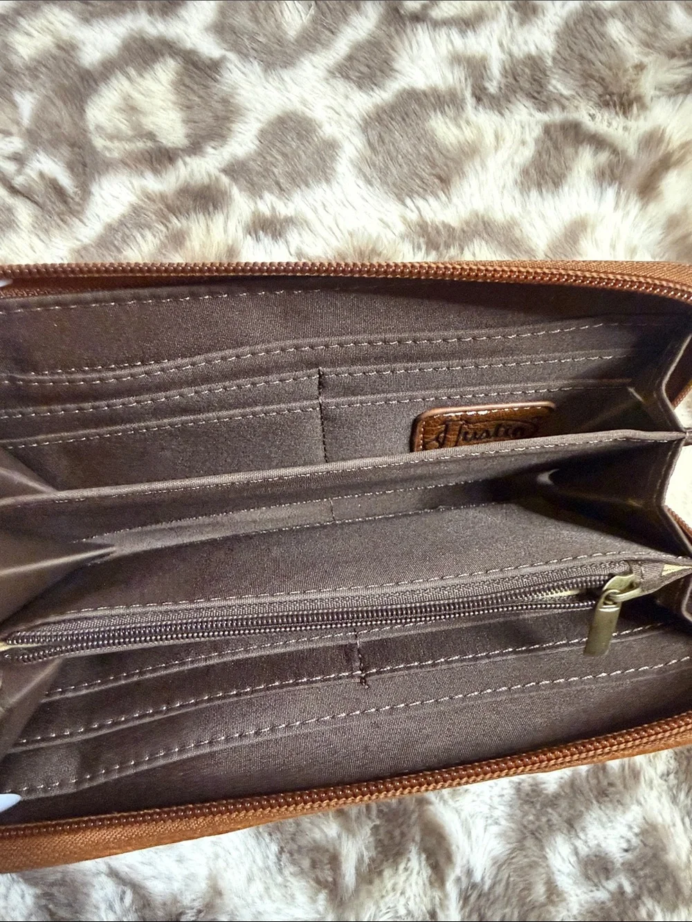 Justin Boots Cognac Leather Zip Wristlet Wallet